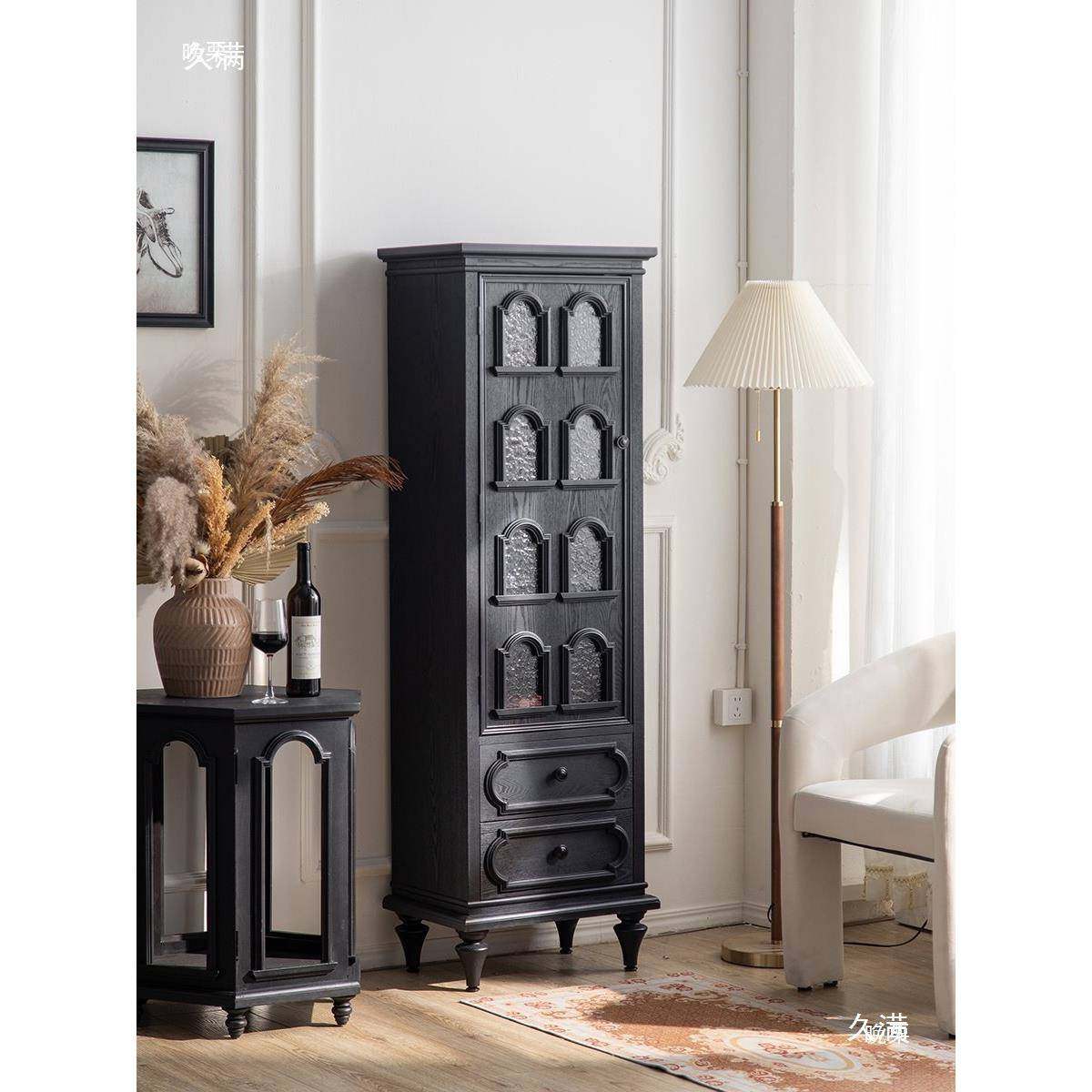 法式复古厅客靠宿墙餐斗边柜黑色美式实木柜民店REK铺装饰收纳储