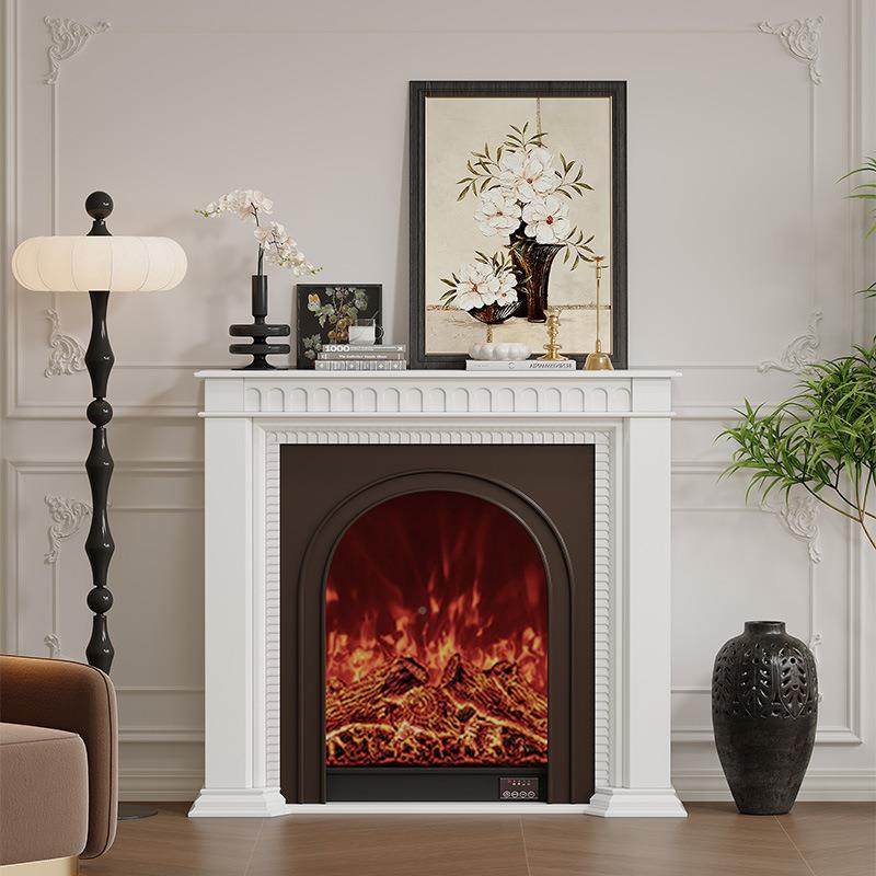 法式复古实木MD-20花壁雕柜仿真火电炉子饰取暖壁炉装电视柜一体