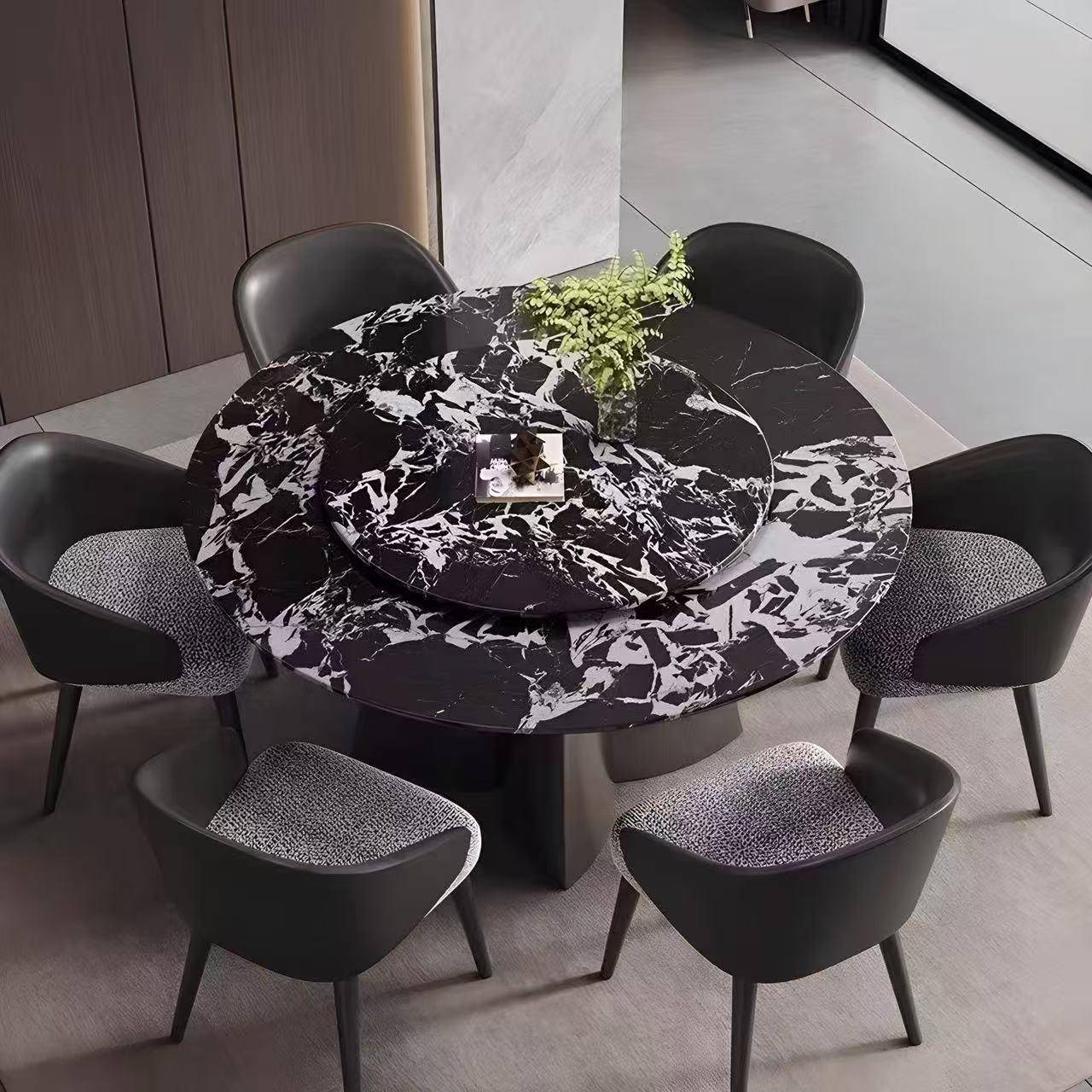 意轻奢大理石圆形餐餐椅组合现代式NVE简约家桌用小户型桌圆桌饭