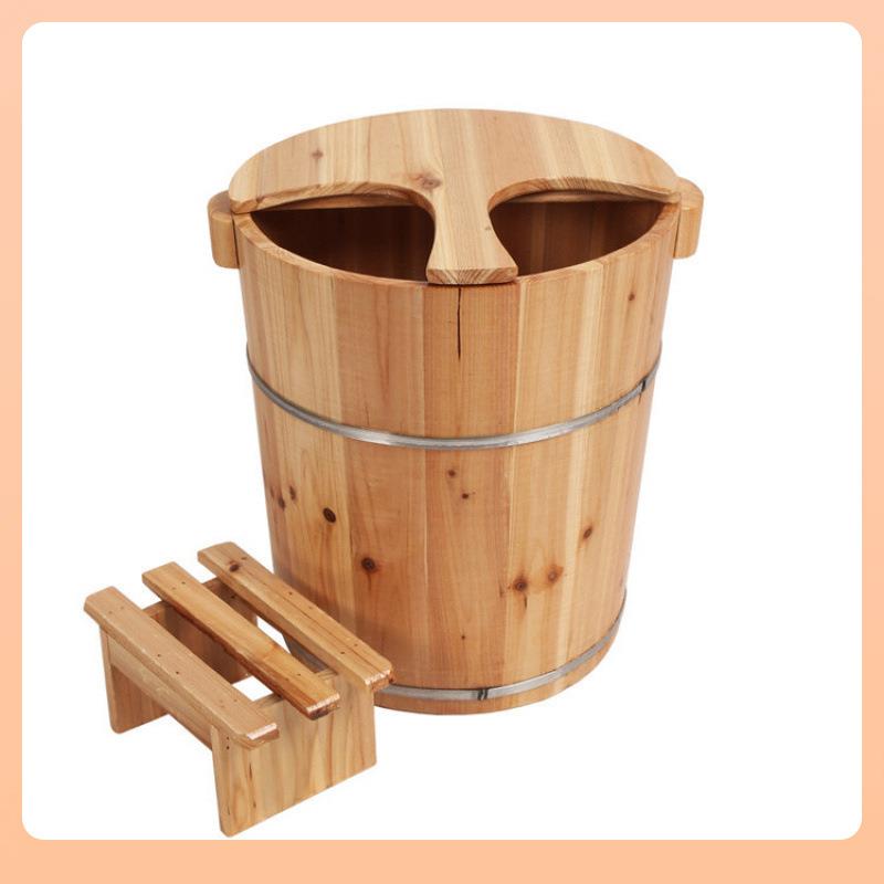 m?泡脚加高40c高实木圆边木桶带盖足浴桶木桶F$p$p#gh加厚用熏蒸
