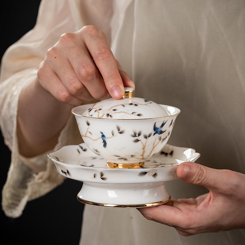 白瓷具羊茶玉茶套装家用脂轻奢陶瓷功夫泡JPS茶盖碗带壶承器整套