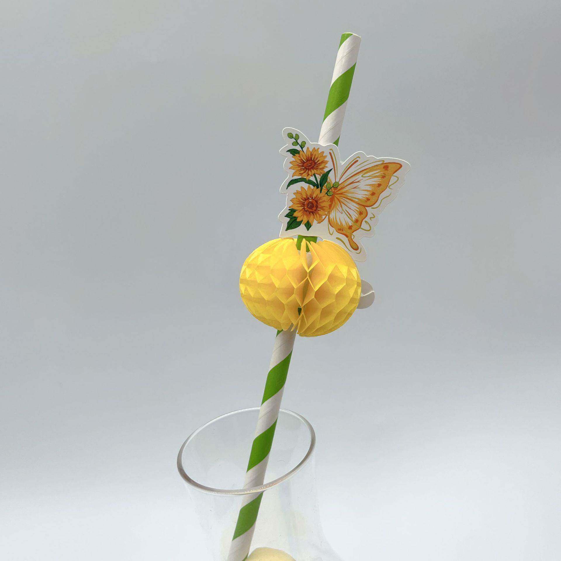 插蝴蝶无品牌/花从朵蜂窝纸吸管小装饰花吸水果签果装饰品鸡尾酒花装