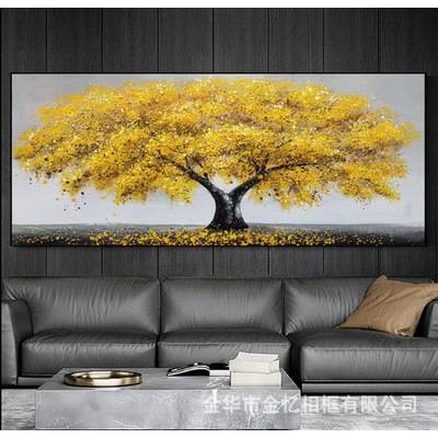 客厅沙发背景发财树横幅大尺寸纯手绘立体肌理装饰画现代简约油画图片