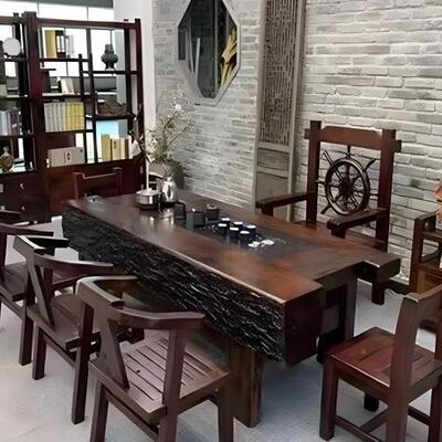 全实木茶烧水壶一体新式XAE中椅老船桌木办公茶台客厅家用泡茶桌