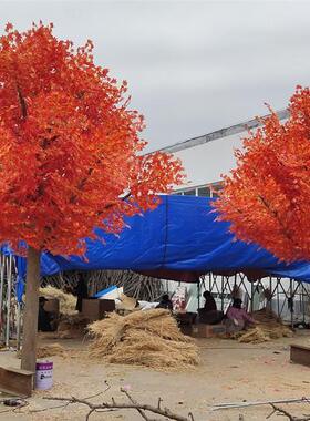 仿真枫叶树假红枫盆树栽假地客厅装饰道树具树花X03落艺庭院仿真