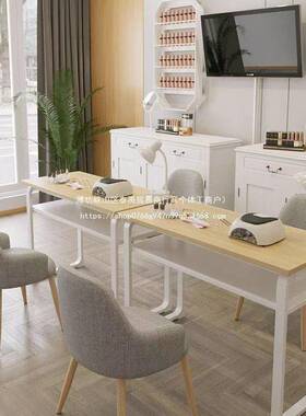 日式甲简桌子单美双三人美台桌GOJ椅套装约双层指甲桌子美甲甲店