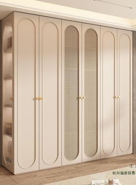 定制ENF级欧松板衣木柜卧家一用门室到顶实藤编门现代88333简约奶