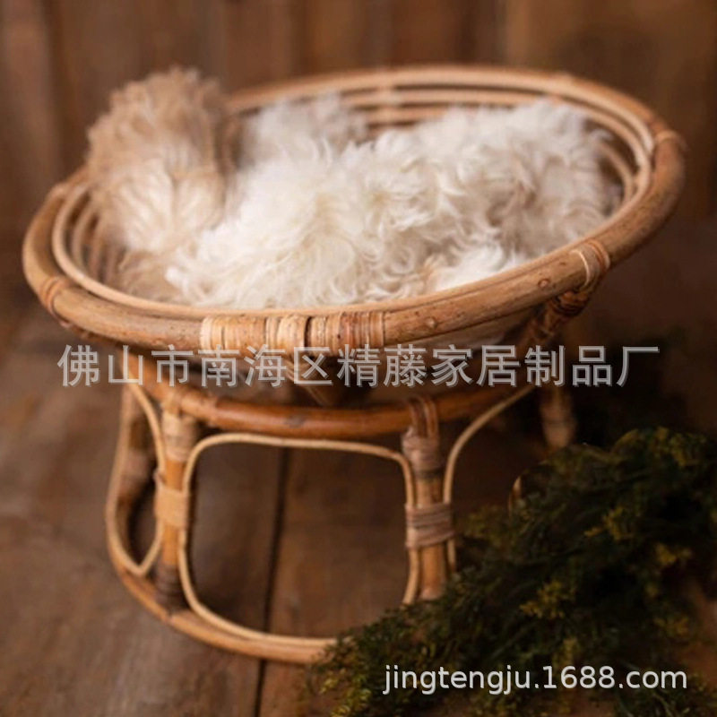 复古新生儿摄影道具复古藤编小躺椅婴儿拍照的满月宝宝拍摄道具