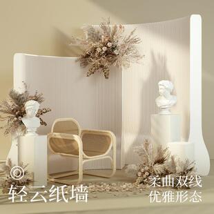 纸隔栅断栏办公AUJ室玄关隔轻云屏风挡板直背播景分隔可折叠移动