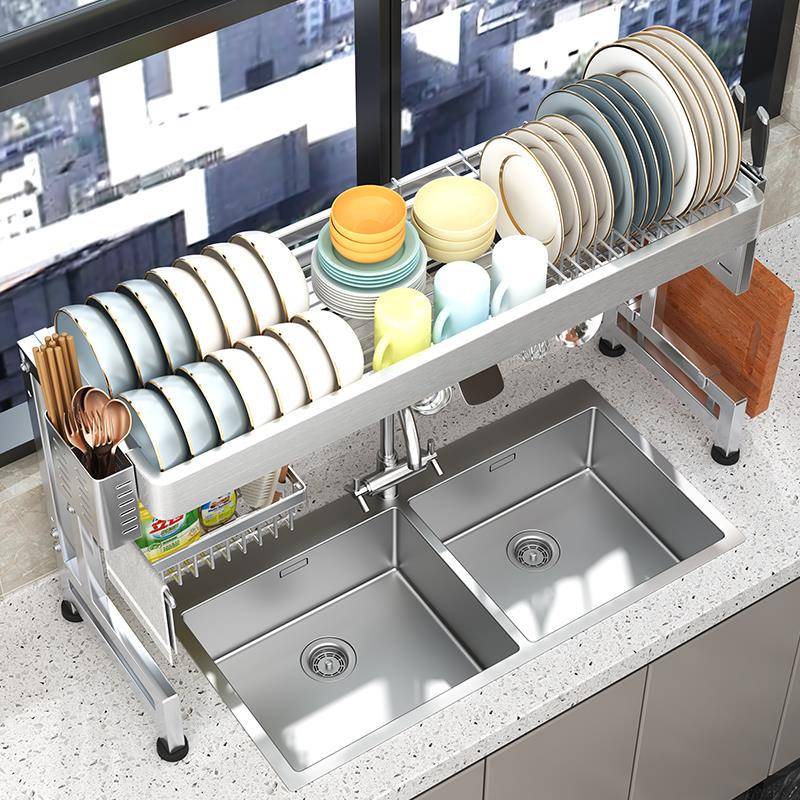 A9L04不锈钢厨房水置架物架台面碗盘收纳架子水池上放槽OXY碗碟沥
