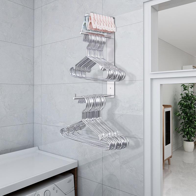 GKK锈钢衣架间收纳免打不孔阳台整理置物放架省空挂式夹子的陶琪