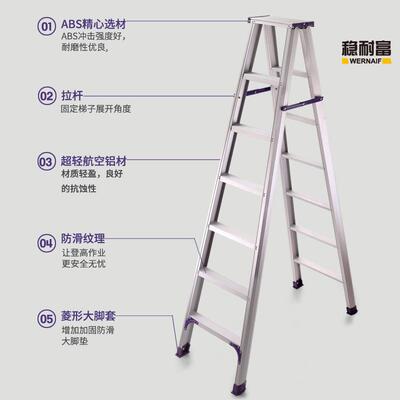 间工程侧梯折叠加铝厚合金人字梯双多功能便携楼梯家车用折260A叠