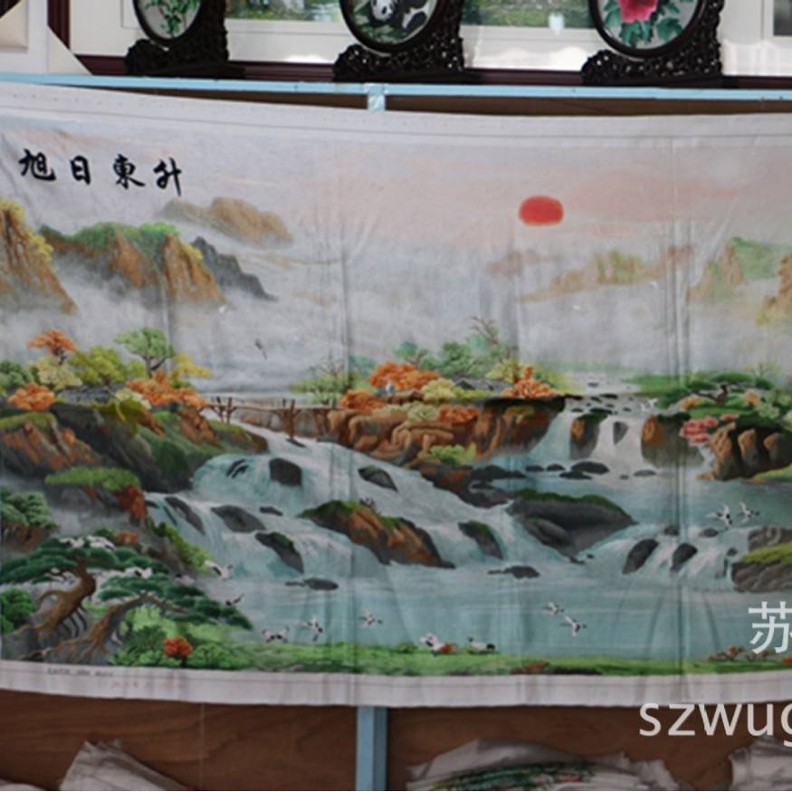 苏绣绣片单面绣客厅家居会议室装饰画苏州手工刺绣山水画图片