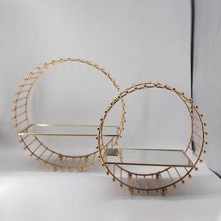 装 饰蛋糕盘金色婚午礼甜品台烘托焙BOR展示架下茶点摆心架铁艺镜