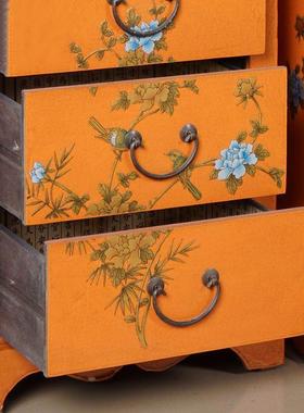 新中仿古手绘古典木黄色斗EWV柜小柜子储物实柜古民式宿卧室床复