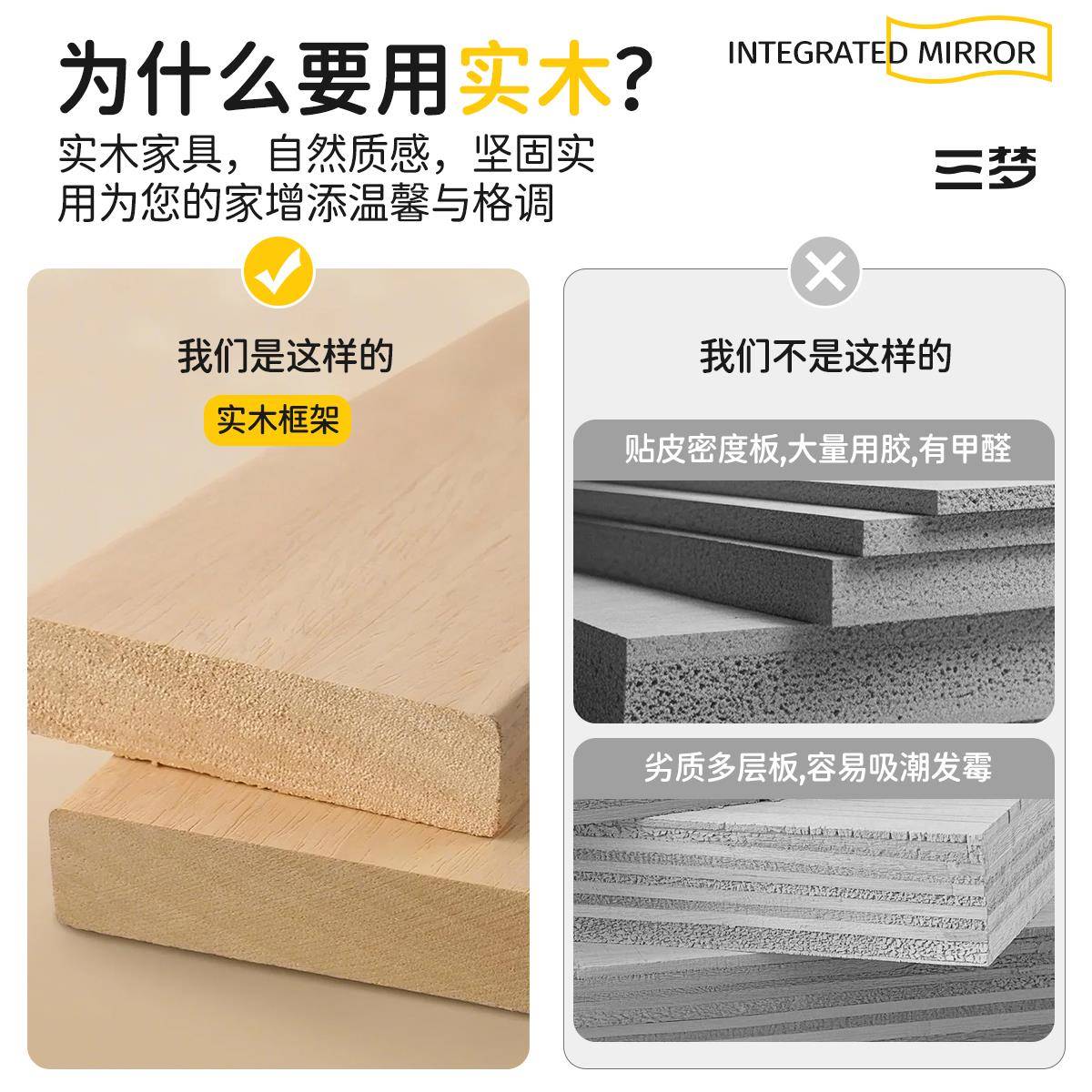 实木藏洞隐洞全板波型穿衣镜置物架一浪体镜子身镜门口墙上挂EF17图片