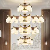 新餐中式 厅灯大厅主灯实木DOM国中风自客建房别墅厅卧室吊灯客厅