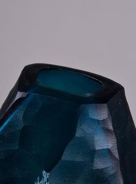 家销欧式玻蓝色几何磨刻璃花瓶客直厅花插摆件酒店厂样板AL-63103
