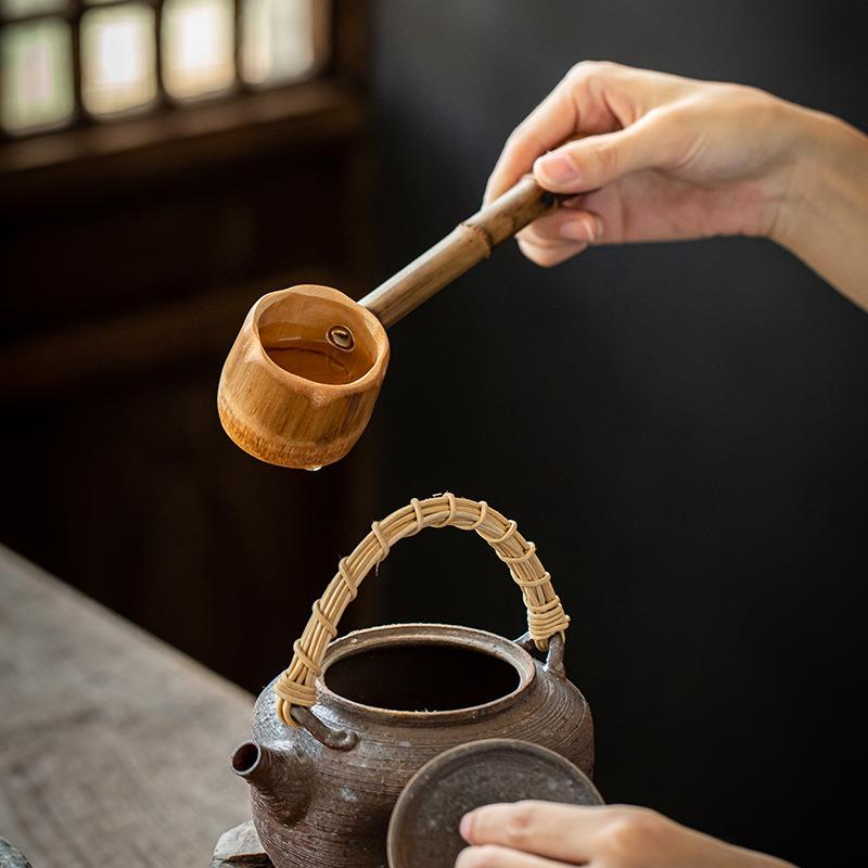 子竹根长柄茶勺舀茶勺水勺竹鞭酒提手子舀水勺YPV瓢竹水制打酒勺