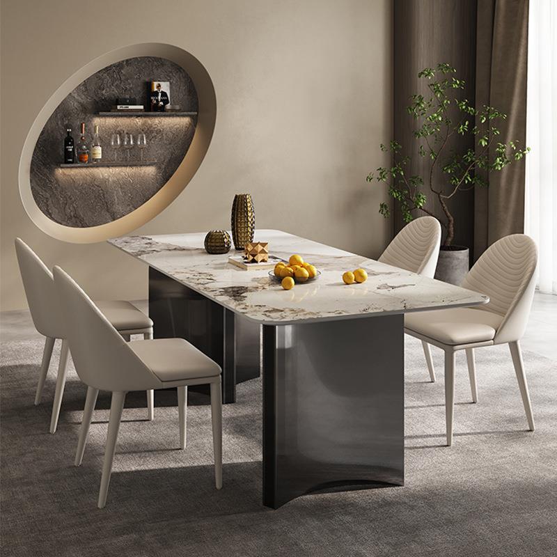 意式极简岩板餐桌简约现代长方形家用轻奢不锈钢餐桌椅组合小户型