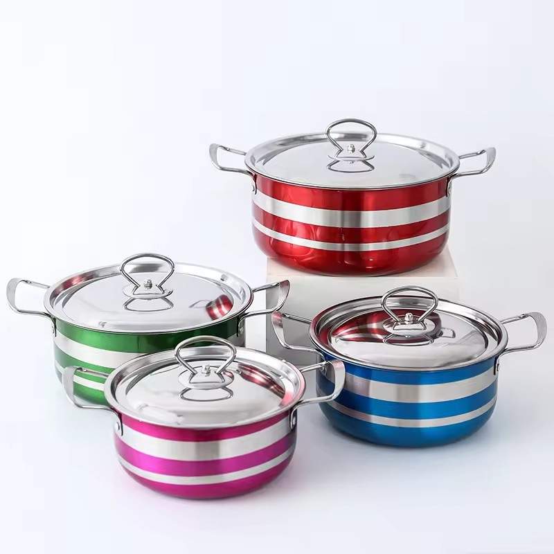 不锈钢套锅 双线耳不锈钢锅具8PCS cookware加厚复底汤锅套装