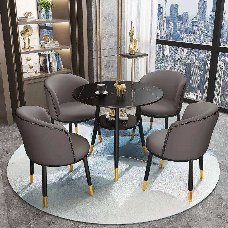 轻奢现代岩板洽谈桌椅组合商务休闲售楼处会客接待阳台小圆桌双层