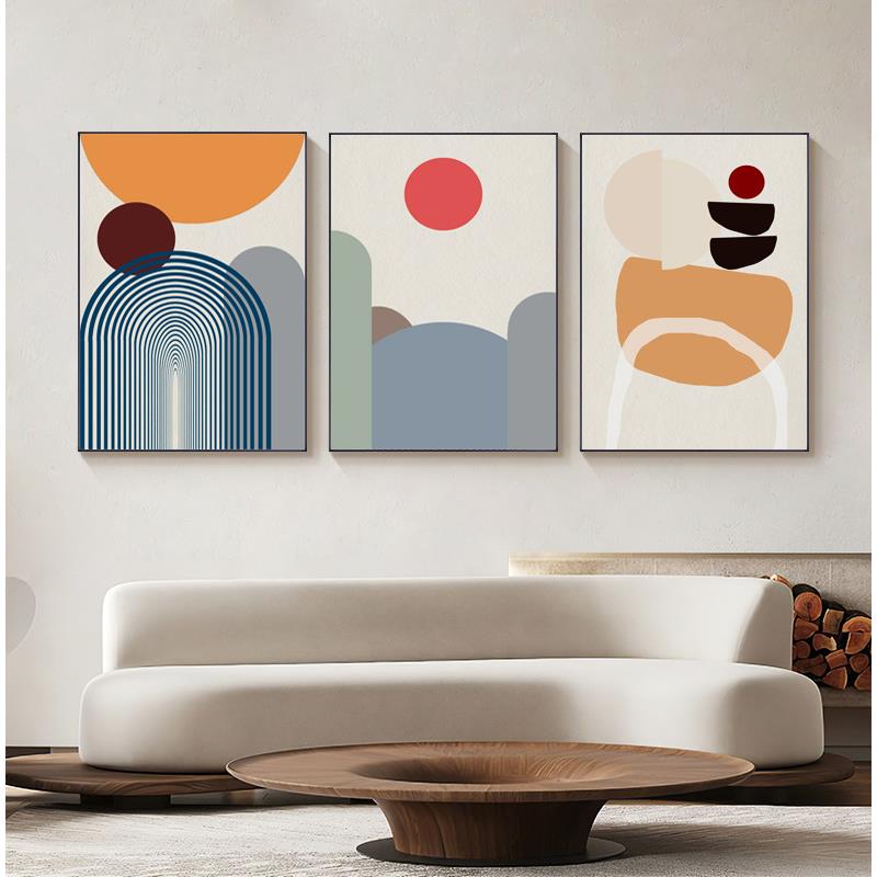 日落月升现代简约挂画客厅抽象几何线条装饰画北欧清新组合摆画