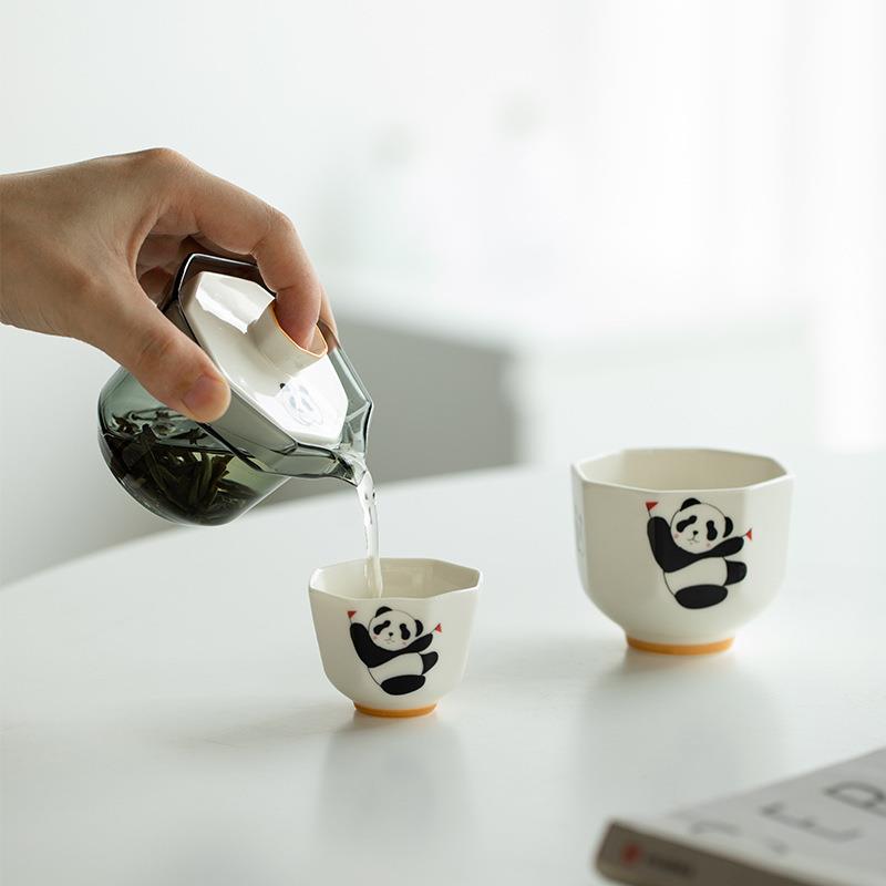 且来熊猫快客杯一壶二杯户外办公出差便携功夫泡茶器旅行茶具套装