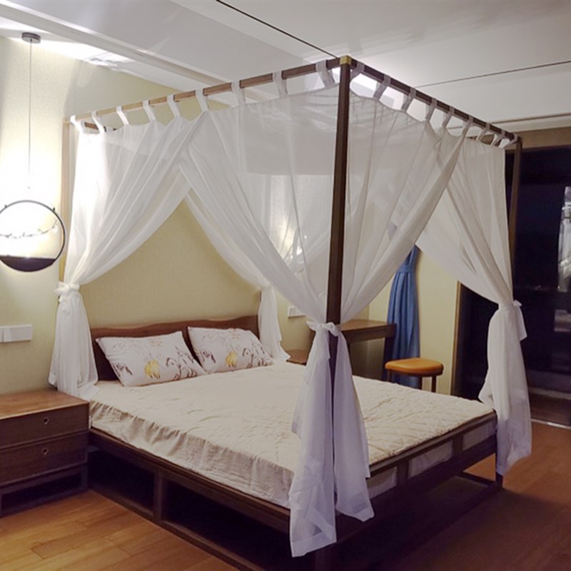 新中式美式古g典四柱架子床幔纱防蚊帐定制简约粘扣吊带整体床帘
