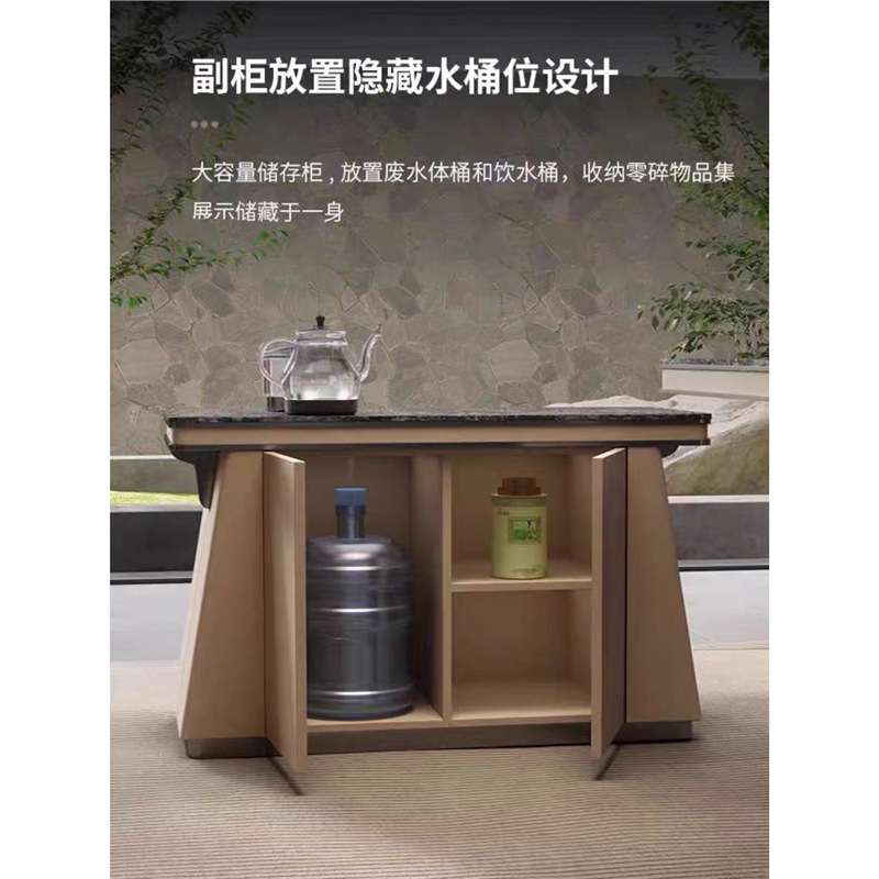 可移动轻奢简约岩板茶桌组合办公室高级感别墅大理石茶车奢石副柜