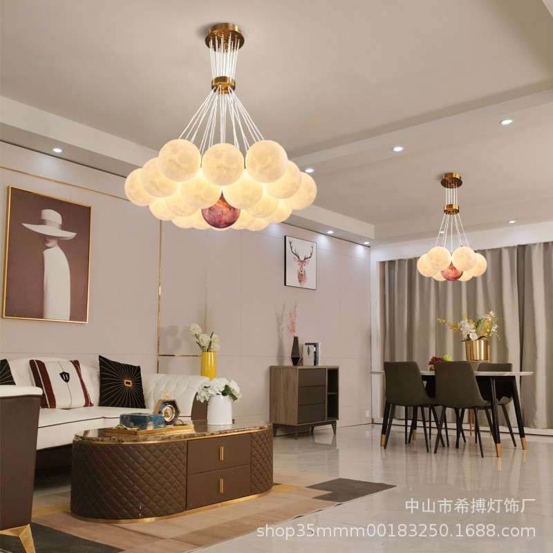 北欧客厅星球吊灯现简约轻奢网红卧室灯儿童房女孩泡泡球月球吊灯