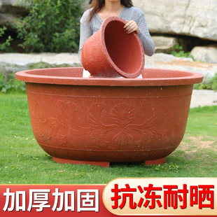 塑料花盆家用仿陶红特大号碗莲专用盆缸户外庭院种树种花工厂直销