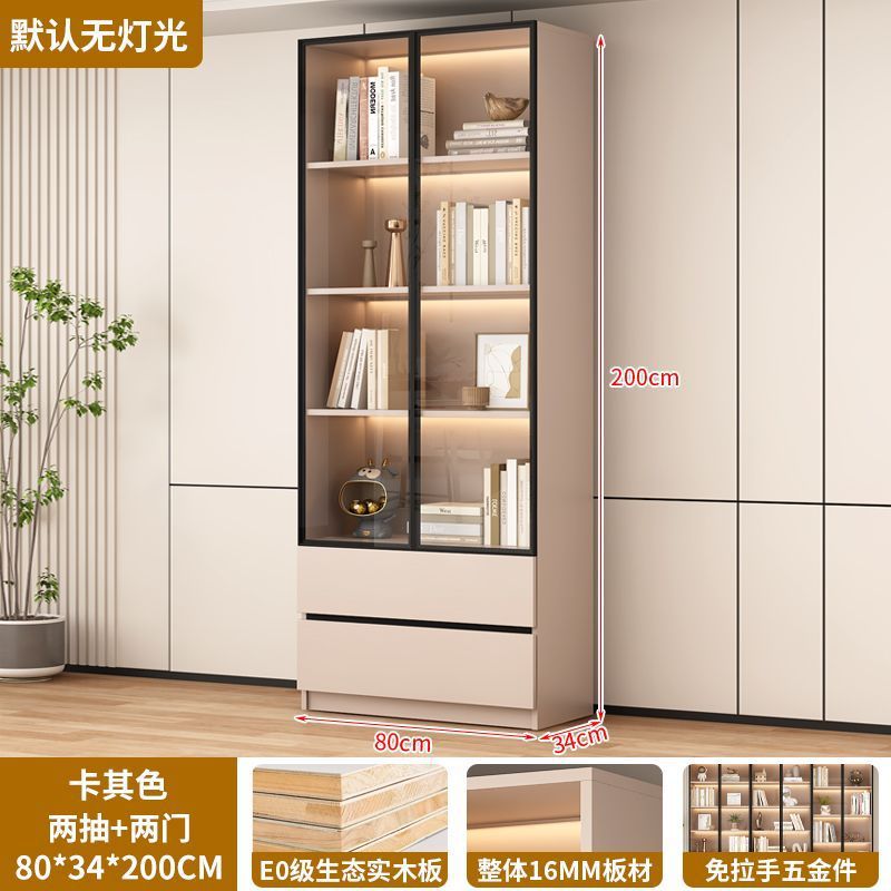纯实木书柜轻奢玻璃酒柜客厅落地家用餐边柜靠墙书架北欧风展示柜