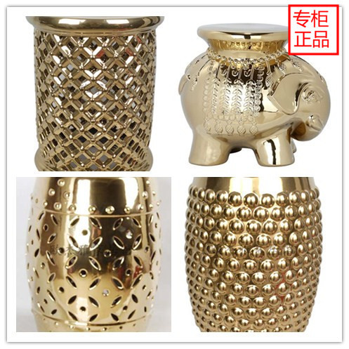 现代中式电镀土豪金陶瓷鼓凳