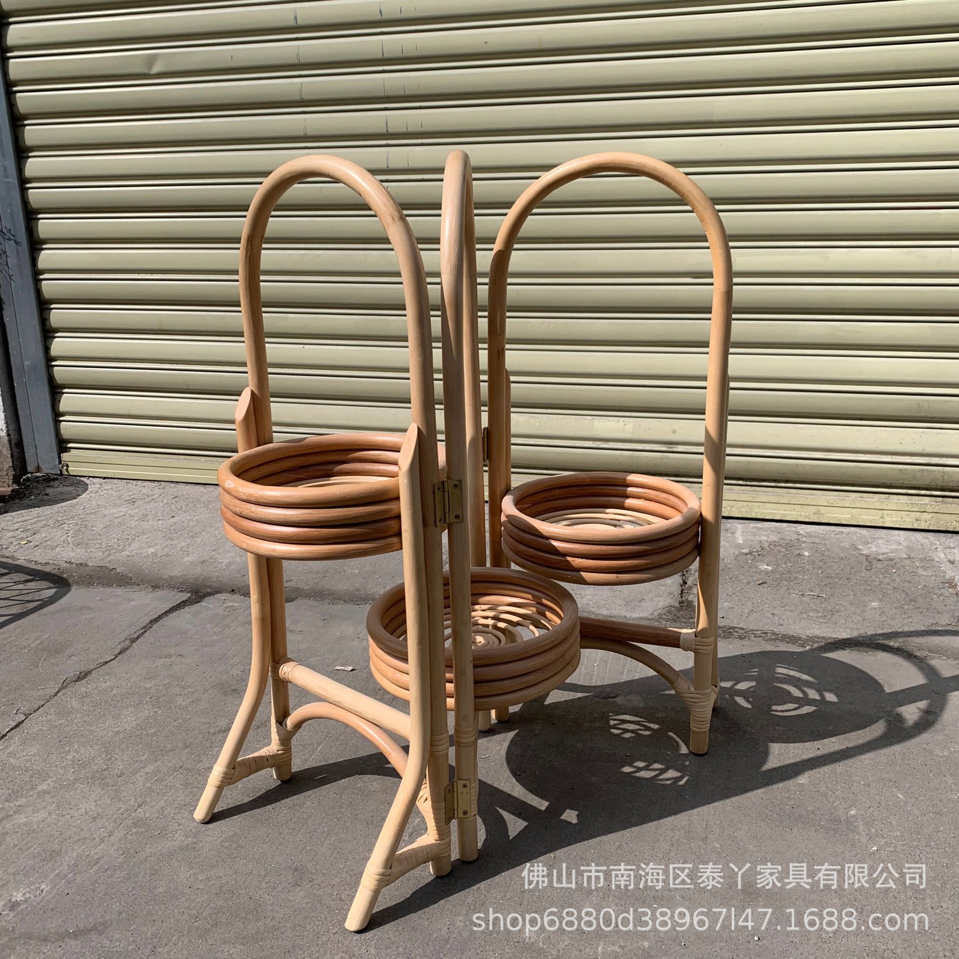 可折叠落地印尼藤编花架餐厅入门落地多层植物花盆架咖啡店猫爬架
