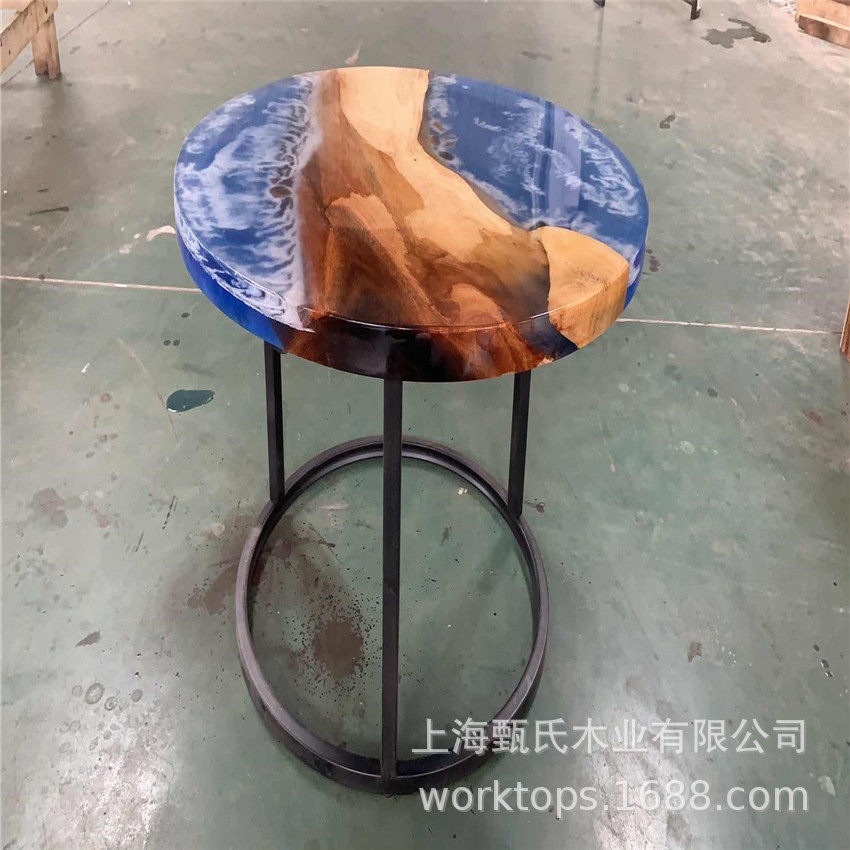 树脂实木河流 餐桌 茶几 茶台 小园咖啡桌现货850