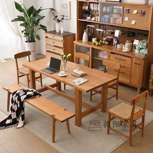 家用长方形北欧大板荼餐桌超厚大长桌 大笨桌樱桃木全实木餐桌日式