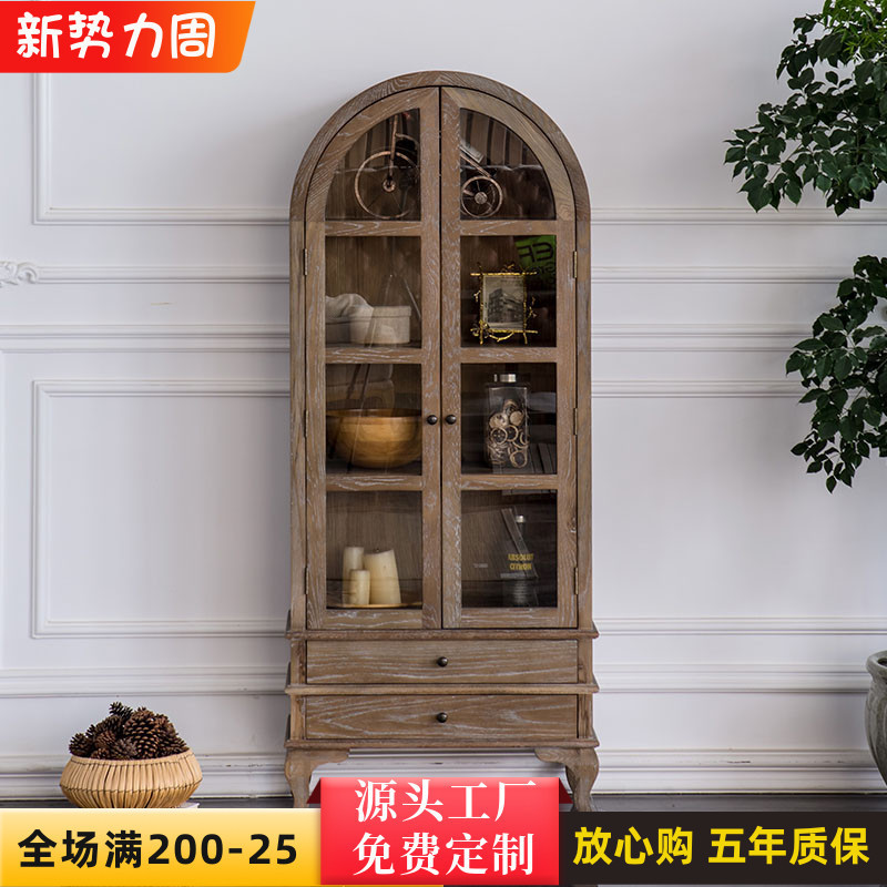 美式拱形实木双开门书柜餐边柜