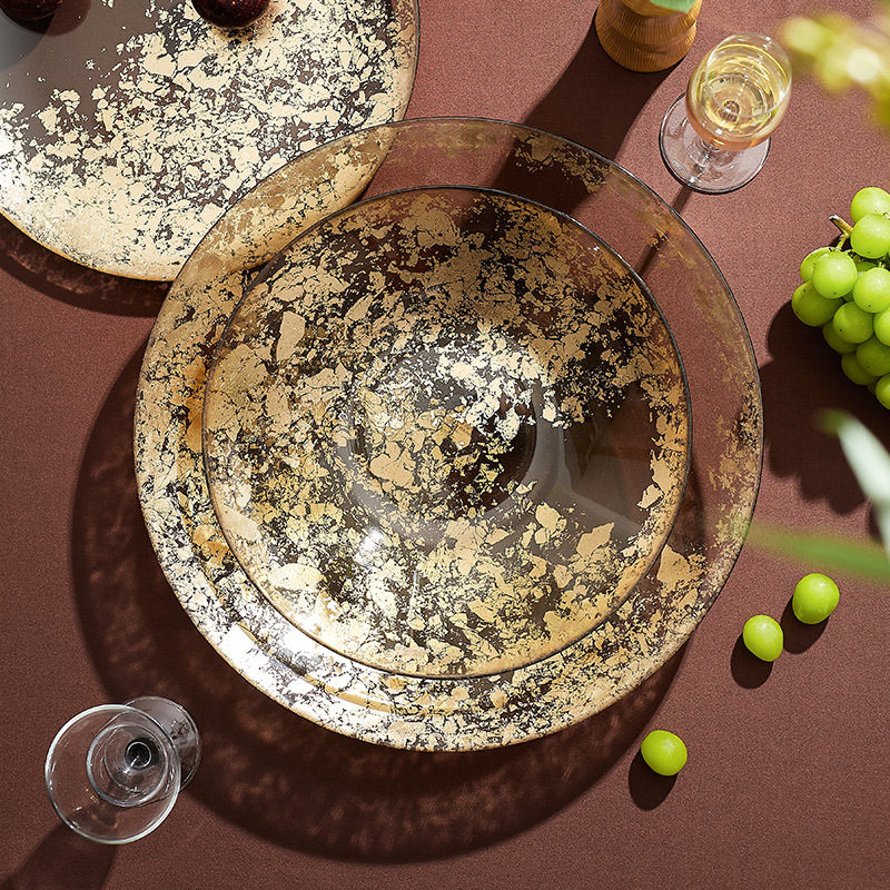 2024新款水果盘大号水晶玻璃盘家用客厅茶几沙拉盘子轻奢轻奢风
