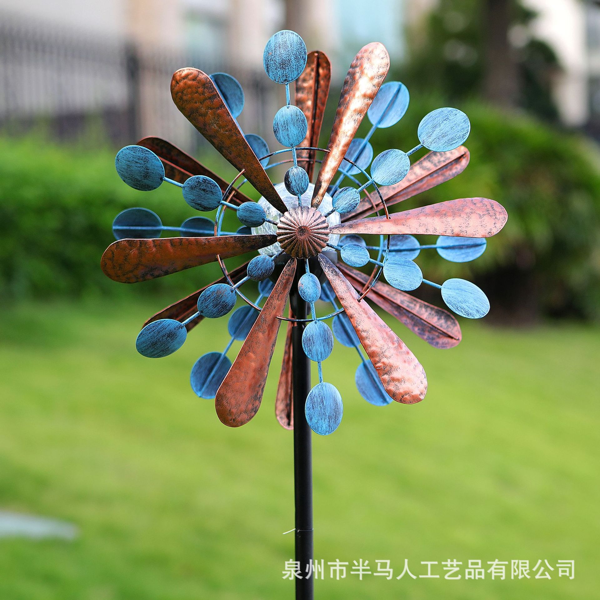 跨境新品太阳能灯金属旋转器户外花园装饰风转庭院景观装饰灯现货