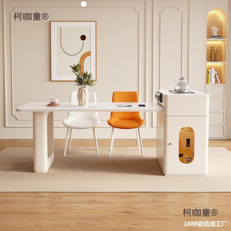 轻奢岛台餐桌一体家用小户型现代简约奶油风法式沃顿岩板中岛台麦