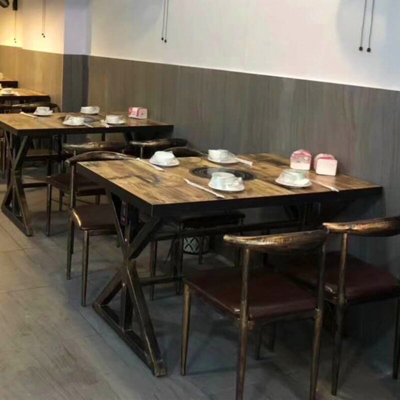 火锅桌子一体商用串串烙锅火锅店烤肉烧烤组合餐厅家具餐桌家装建