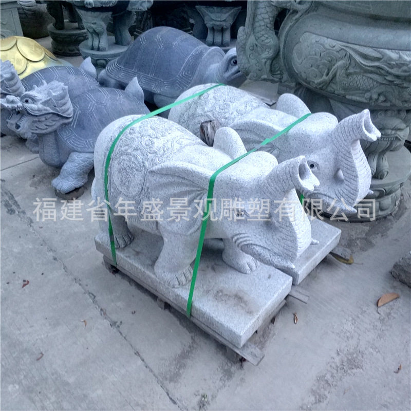 鼻子向上大象一对园林景观石雕大象工艺品现货 别墅大门摆设石象