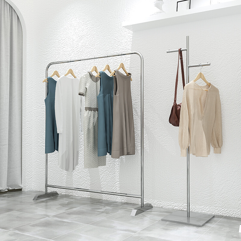 服装店展示架落地衣架批发不锈钢挂衣架中岛架带轮子移动龙门架