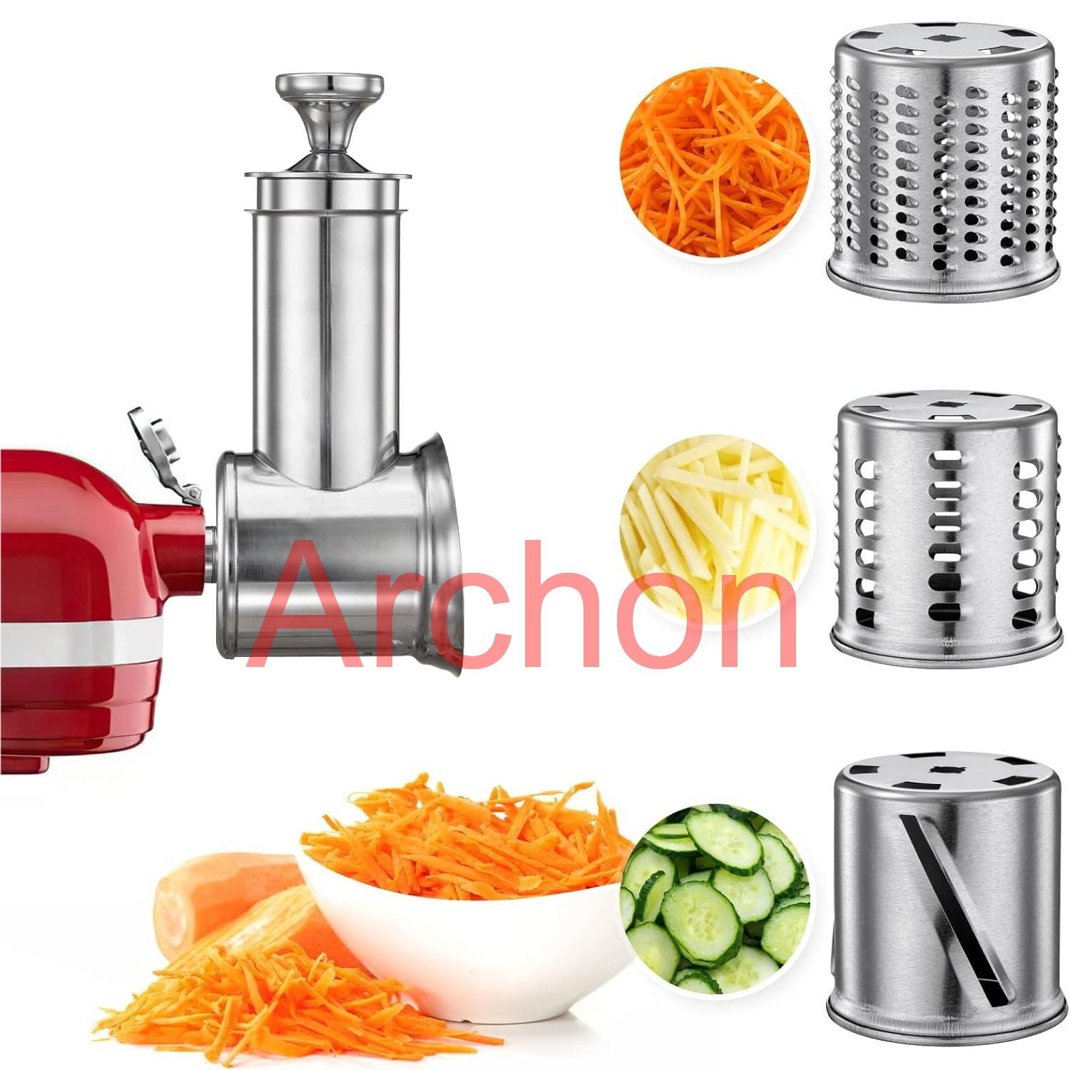 KitchenAid 搅拌机大切片机附件,不锈钢奶酪刨丝器沙拉制作配件
