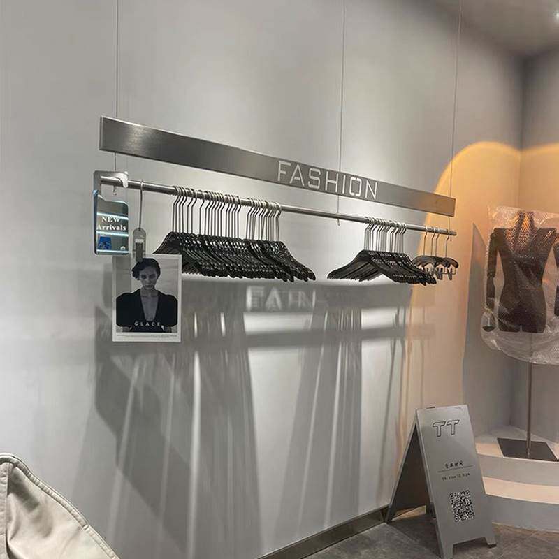 服装店展示架不锈钢上墙架吊挂吊顶悬挂衣架杆网红买手店工业风