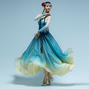 速发新台维族舞蹈演出服装 飘逸仙气大裙摆艺考舞基服课堂疆训练习