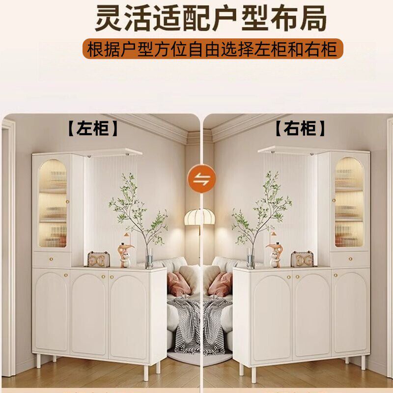 速发实木板材奶油风玄关柜鞋柜一体双面可开门厅隔断酒柜客厅屏风