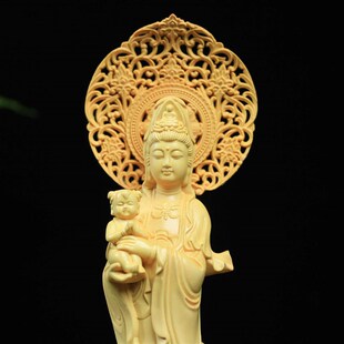 速发黄杨木雕刻摆艺送子观音佛像工木品手把玩件件质雕刻摆件礼品
