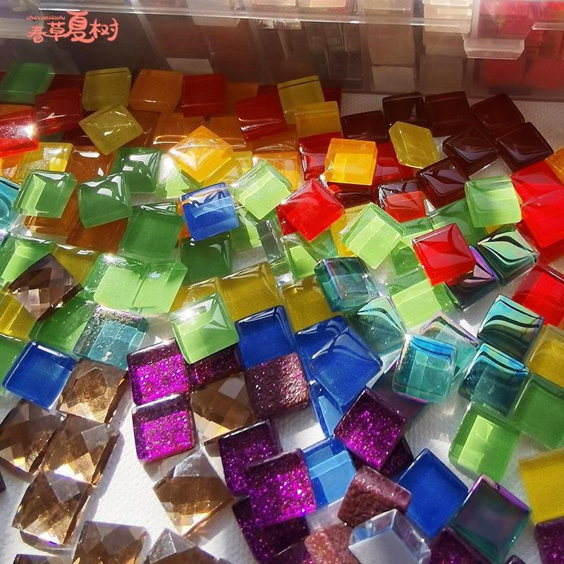 速发开学季礼物彩色水晶玻璃马赛克方块手工装饰美术绘画材料贴片图片